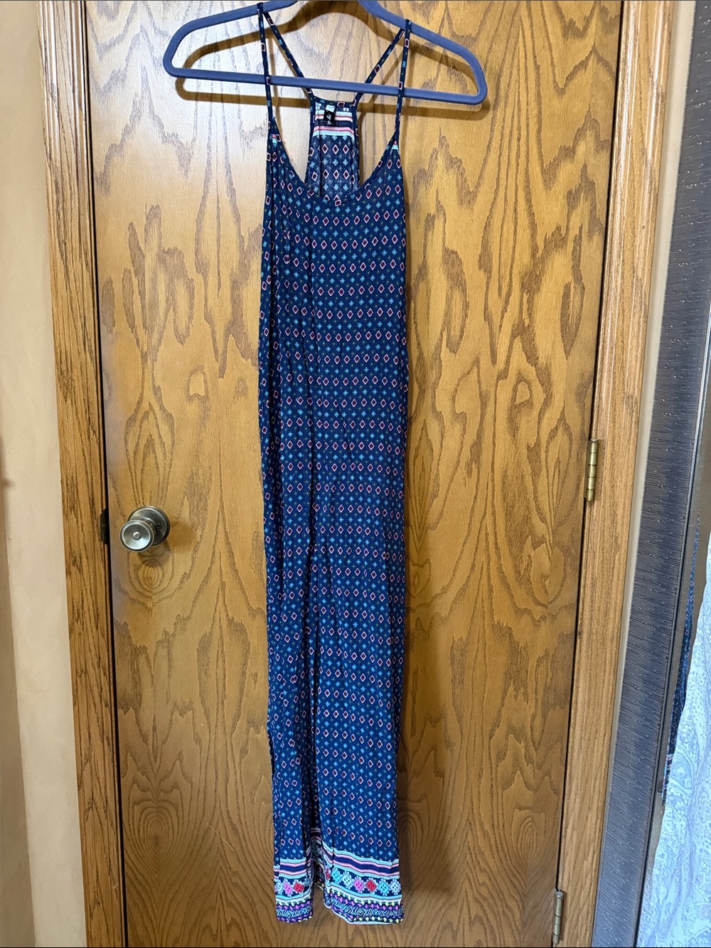 Women's Navy Blue Printed Maxi Dress with Strappy Back
